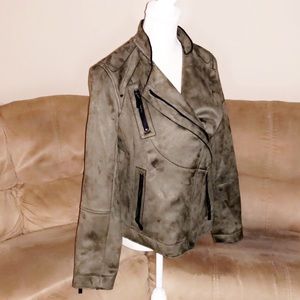 VINCE CAMUTO Olive Suede Moto Jacket